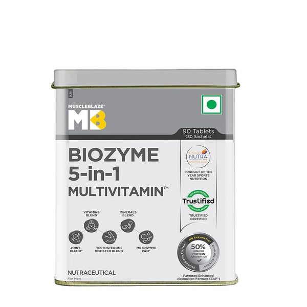 MuscleBlaze Biozyme 5-in-1 Multivitamin tin, 90 tablets